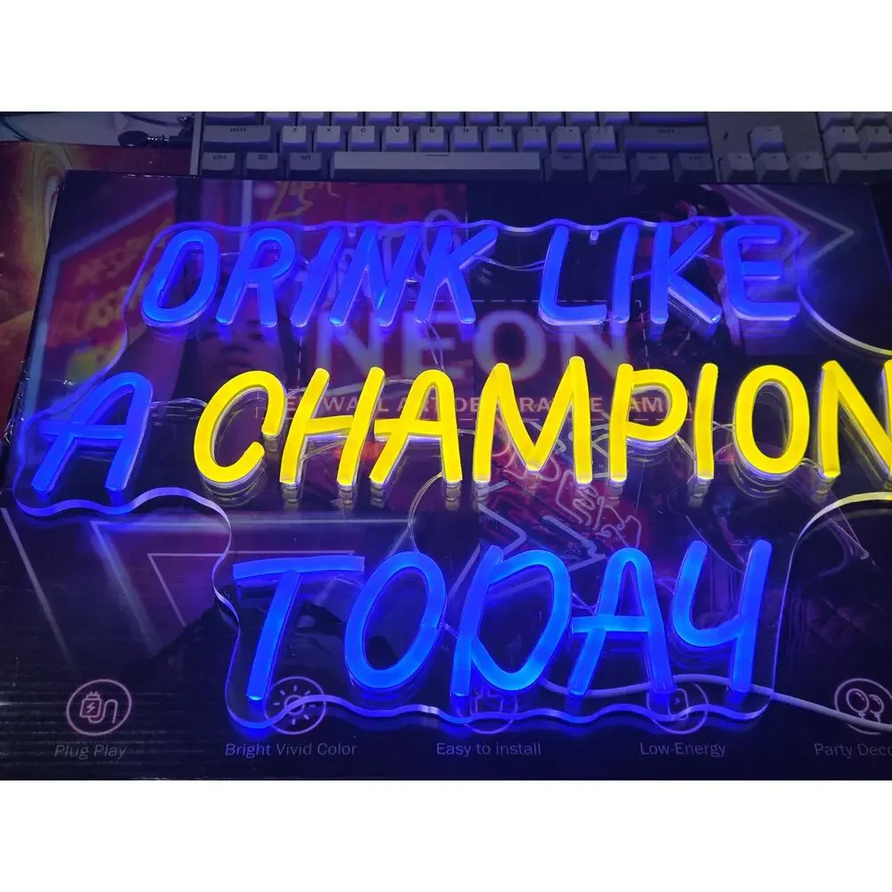 Drink Like a Champion Today LED Neon Sign USB Dimmable Bar Wall Decor